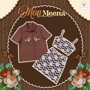Maria Diamond Mon Meena Set เซ็ต 3 ชิ้น เสื้อครอปสายเดี่ยวปรับระดับได้+กระโปรงสั้น ใส่ซิปหลัง+ เสื้อเชิ้ตแขนสั้นกระดุมหน้าปัก