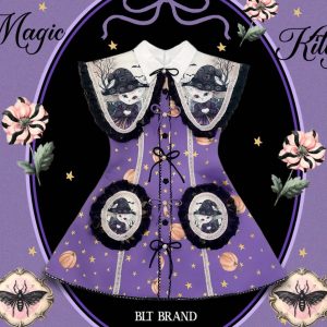 BLT BRAND ชุดเดรสพิมพ์ลายธีมฮาโลวีนสีม่วงสุดคิ้วท์ ตกแต่งโบว์สุดน่ารัก