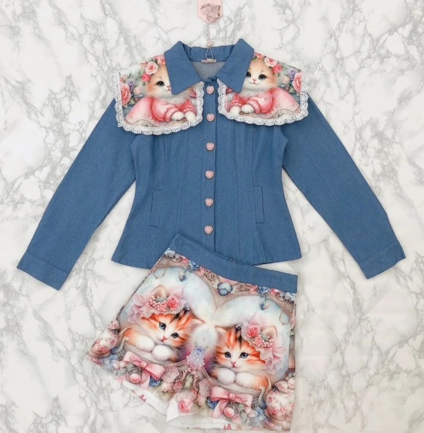 Maria Diamond ยีนส์ Yuna Denim Set เซ็ต 2 ชิ้นผ้ายีนส์ เสื้อเชิ้ตยีนส์ปกกะลาสีกระดุมหน้า + กางเกงขาสั้น - Image 2