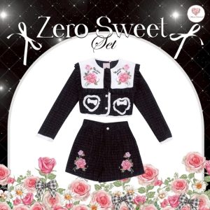 Maria Diamond สีดำ Zero Sweet Set เซ็ตสูท 2 ชิ้นผ้าทวีต ปกใหญ่กะลาสีงานปัก แขนยาว + กางเกงขาสั้นมีกระเป๋าข้าง