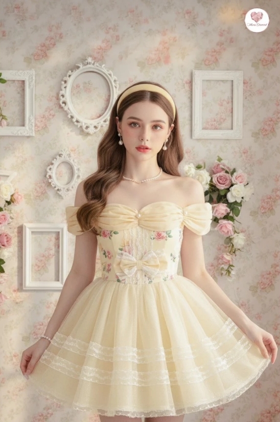 Maria Diamond Belle Princess Dress ปาดไหล่แต่งไข่มุก กระโปรงกลิตเตอร์ - Image 2