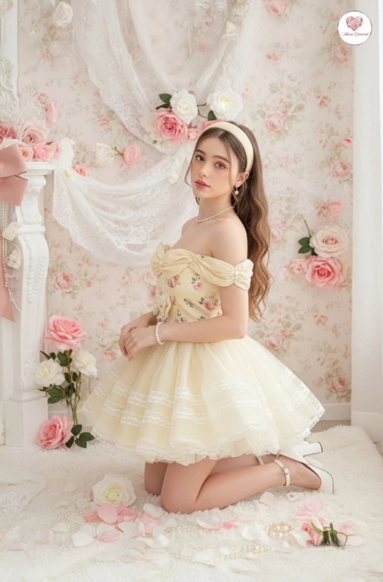 Maria Diamond Belle Princess Dress ปาดไหล่แต่งไข่มุก กระโปรงกลิตเตอร์ - Image 5