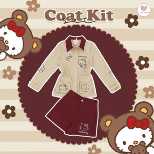 Maria Diamond Coat Kit Set เซ็ต 2 ชิ้น เสื้อผ้าไนลอน jacket ซิปหน้ามีกระเป๋า เอวสม็อครูดได้ +กางเกงยีนส์ขาสั้นมีกระเป๋า