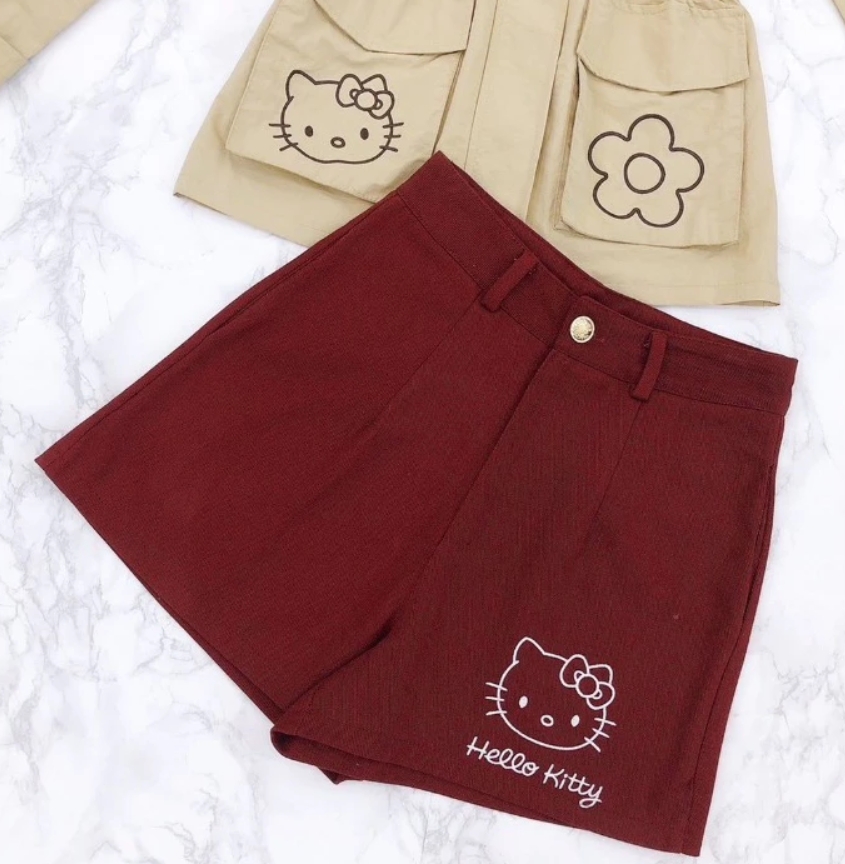 Maria Diamond Coat Kit Set เซ็ต 2 ชิ้น เสื้อผ้าไนลอน jacket ซิปหน้ามีกระเป๋า เอวสม็อครูดได้ +กางเกงยีนส์ขาสั้นมีกระเป๋า - Image 4