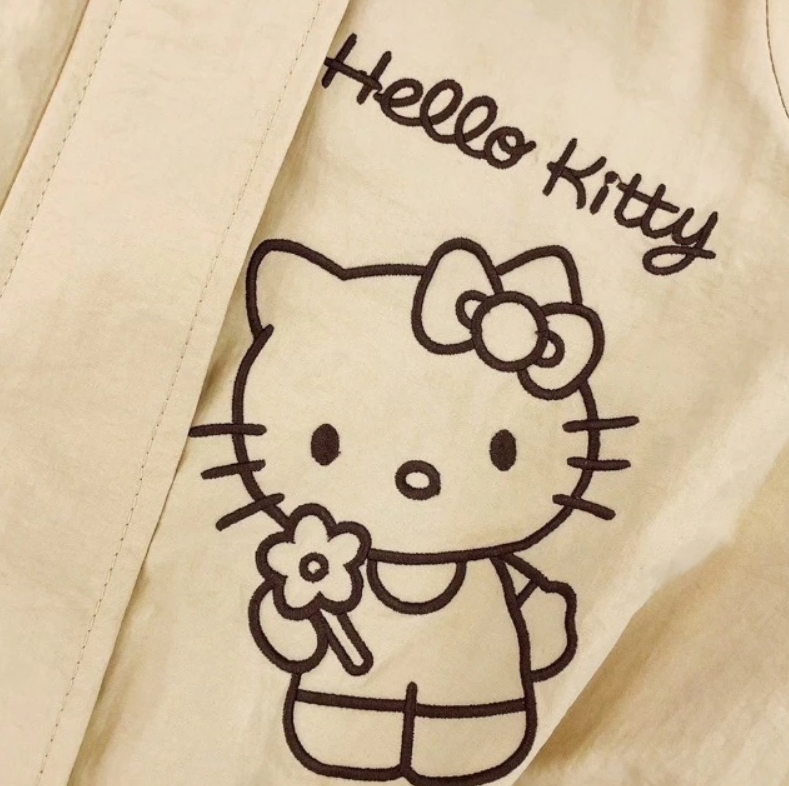 Maria Diamond Coat Kit Set เซ็ต 2 ชิ้น เสื้อผ้าไนลอน jacket ซิปหน้ามีกระเป๋า เอวสม็อครูดได้ +กางเกงยีนส์ขาสั้นมีกระเป๋า - Image 5