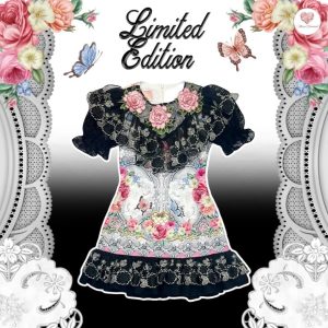 (Limited) Maria Diamond สีดำ Dark Luxury Dress เดรสวินเทจผ้าไหมเกาหลีพิมพ์ลาย ปกลูกไม้ปักโทนดำเทา