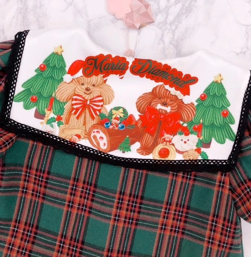 Maria Diamond สีเขียว Roll Scot Dress เดรสผ้าทอลายสก็อตสวมหัว แขนสั้นตุ๊กตา ปกพิมพ์ลาย ทรงคอเหลี่ยม - Image 5