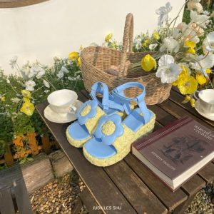 JUDII LES SHU New color (pampas&tweed) รุ่น Bloomy (บลูมมี่) Size 34-45 ส้นตึกเข็มขัดดอกไม้ รัดข้อ