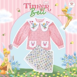 Maria Diamond สีชมพู Tinker Bell Set เซ็ต 2 ชิ้น เสื้อเชิ้ตคอตตอนปักฉลุ ปกปัก แขนยาวกระดุม + กางเกงขาสั้นมีกระเป๋า มีซับใน